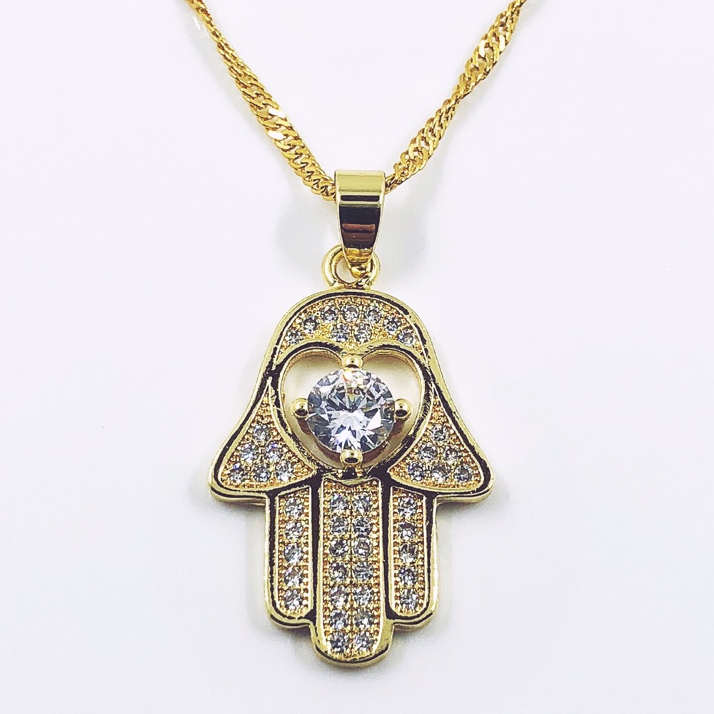 GOLD PLATED HAMSA HAND PENDANT PROTECTION NECKLACE